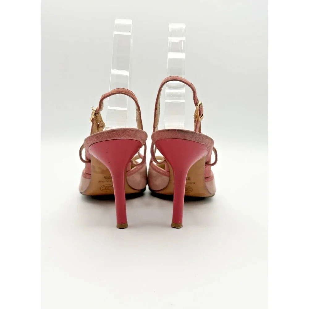 Chanel Pink Suede Slingback Heels Vintage Cap Toe Y2K Size EU 37.5